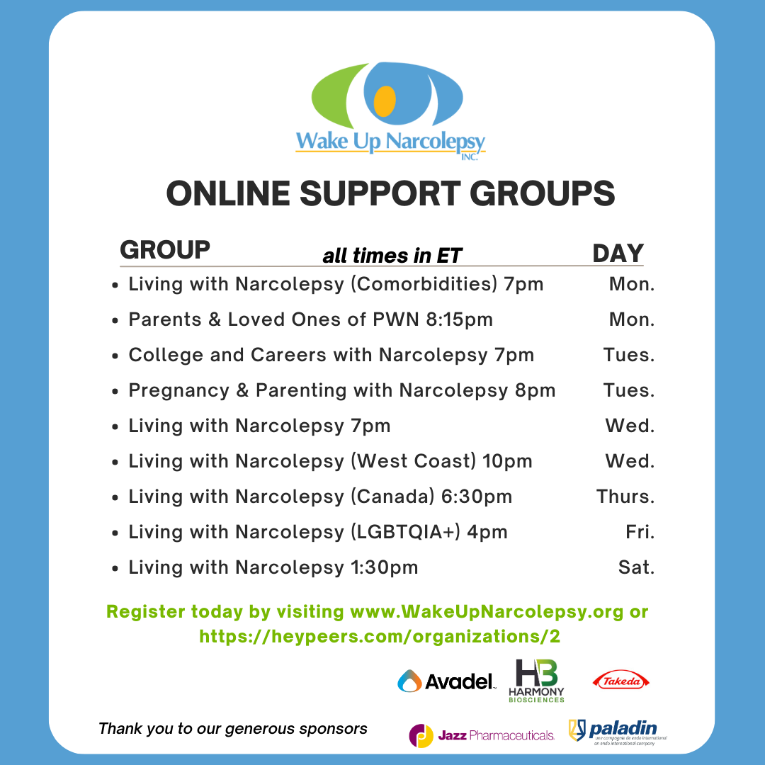 Updated Wake Up Narcolepsy Online Narcolepsy Support Groups Schedule